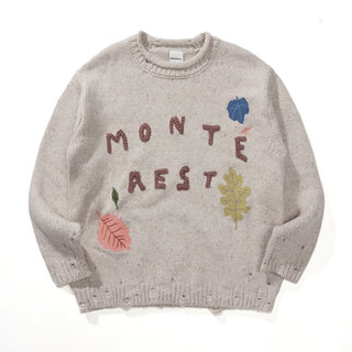 [Monterest] Distressed Crewneck Embroidered Sweater