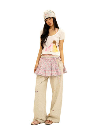 [Moromoro2] Girl & Horse Print Layered Tee  Set