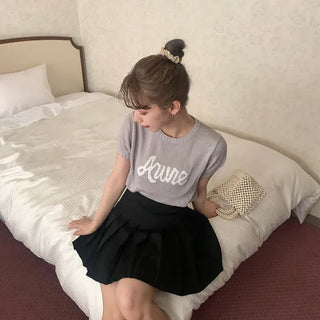 Lettering Short-Sleeve Knit Sweater