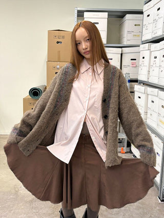 [NeverSeez] Two-Tone Jacquard Knit Cardigan