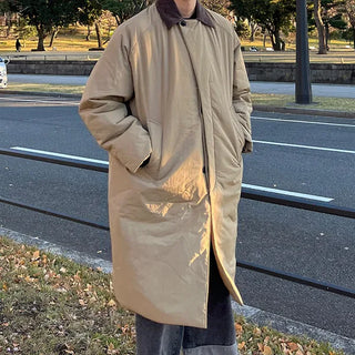 Corduroy two-tone long down jacket