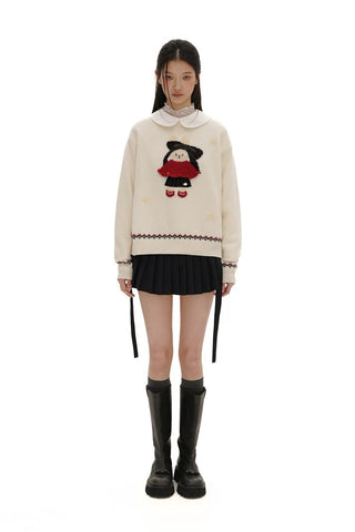 [Moromoro2] Rabbit Embroidered Fair Isle Knit  Sweater