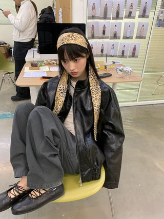 [NEVERSEEZ] Stand Collar Oversized PU Jacket