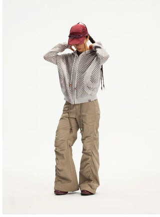 [Monterest] Spiral Mesh Washed Hooded Knit Cardigan