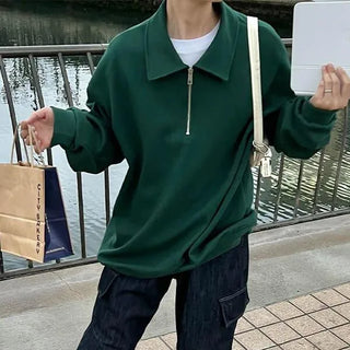 Oversized Half-Zip Color Sweatshirt