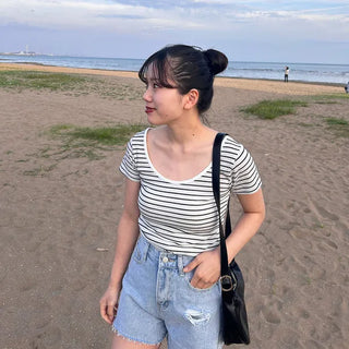 U-neck striped T-shirt