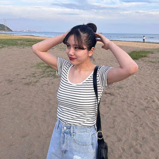 U-neck striped T-shirt