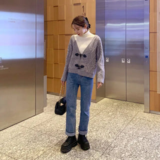 Cropped duffel knit cardigan