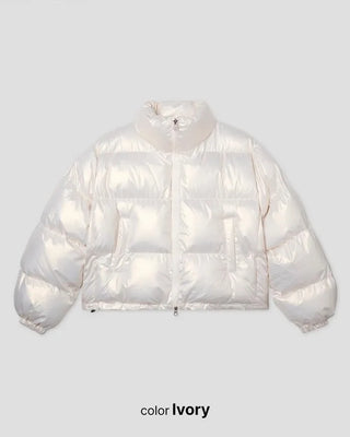 Glossy short-length down jacket