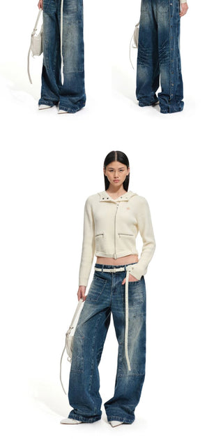 [NOTAWEAR] Washed Wide Leg Jeans with Side  Snap