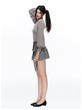 [NECY] Muted Romantic Bow Patchwork Dress