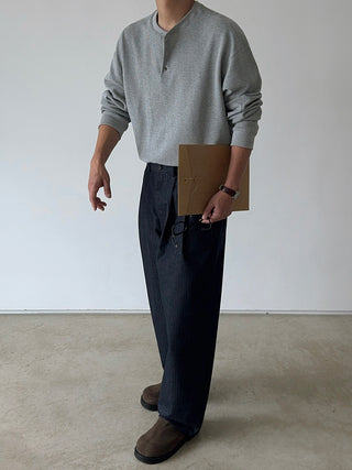 Getty Herringbone Double-Pleat Half-Band Pants