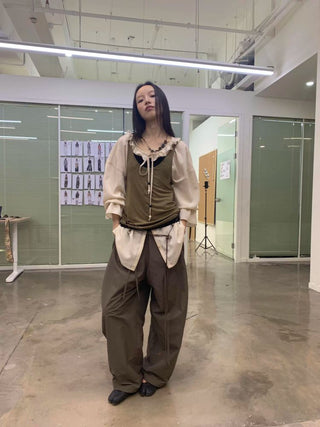 [NEVERSEEZ] Quick-Dry Wide Leg Parachute Pants