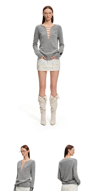 [NOTAWEAR] Alpaca Wool Blend Deep V-Neck  Sweater