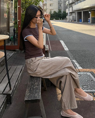 Two-tone layered Tencel short-sleeved T-shirt