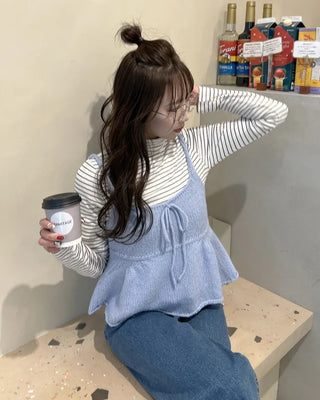 Basic striped turtleneck T-shirt