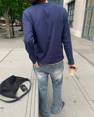 Layered Henley Neck Point Long-Sleeve T-Shirt