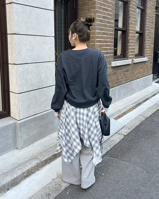 Asymmetrical check midi skirt