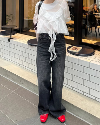 Wrap Point Wash Wide Denim Pants