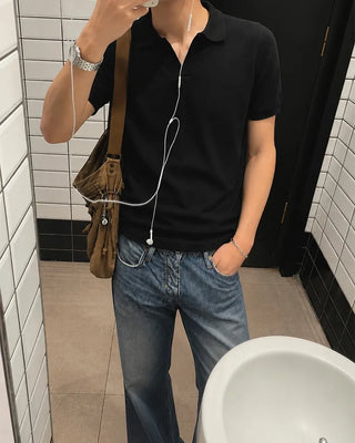 Open-collar short-sleeved knit