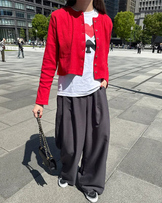 Pintuck striped wide slacks