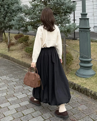 Balloon long elastic waist skirt