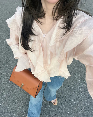 Ruffled V-neck blouse