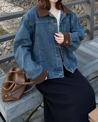 Corduroy Collar Neck Denim Jacket