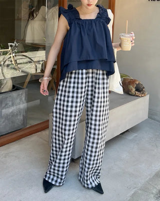 Shirred strap square neck blouse