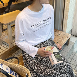 Simple lettering long-sleeved T-shirt