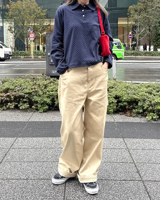 Cotton pants with side buckle patches