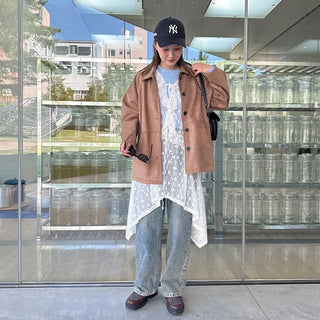 Suede mid-length coat
