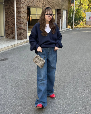 Brushed fleece deep V-neck sweatshirt