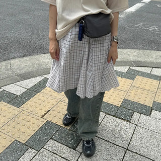 Pleated check midi skirt