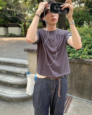 Checked Roll-Up Short-Sleeve T-Shirt