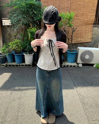 Two-tone striped gathered camisole