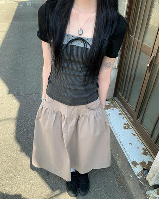 Gray vintage denim long skirt