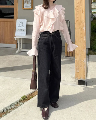 Ruffled V-neck blouse