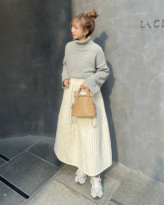 Elastic waist flared long skirt