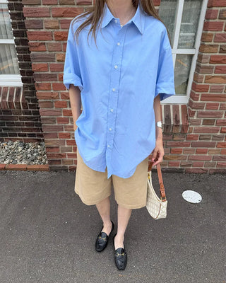 (Unisex) Oxford Overfit Half Sleeve Shirt
