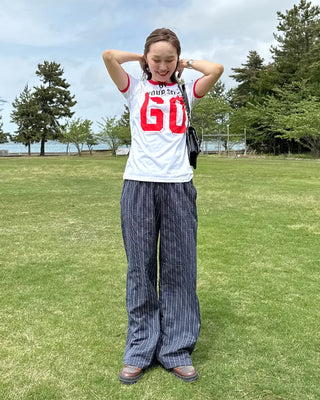 Loose-fit striped banding pants