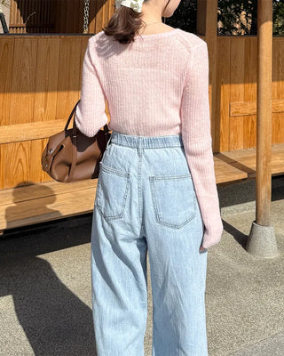 Half-open button ribbed knit