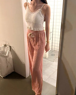 Striped String Point Elastic Waist Pants