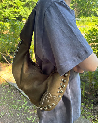 Suede studded shoulder bag