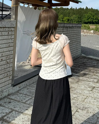Dot pattern layered blouse with string