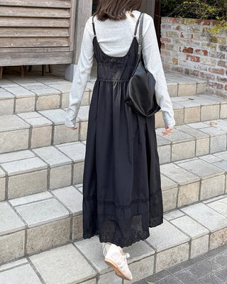V-neck button slip long dress