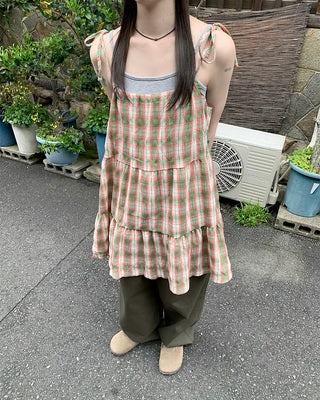 Checked camisole strap mini dress