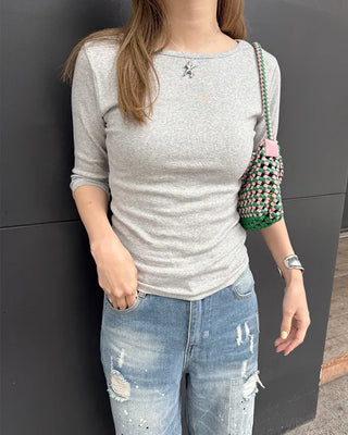 Bateau neck cropped sleeve shirt