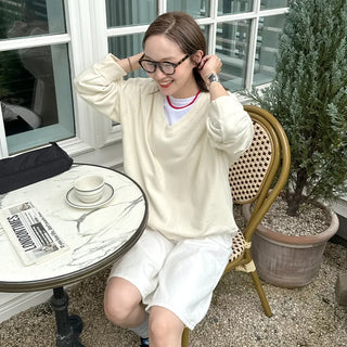 Simple Deep V-Neck Sweatshirt
