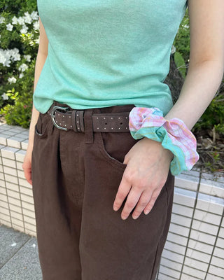 Suede studded buckle belt